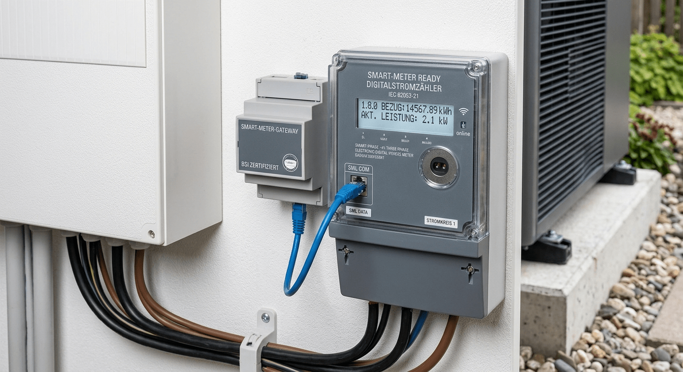 Digitaler Stromzähler mit Anschluss für ein Smart-Meter-Gateway